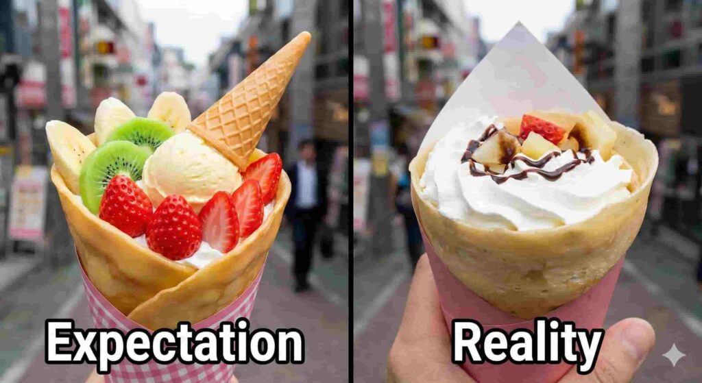 Harajuku crepe plastic model vs real whipped cream