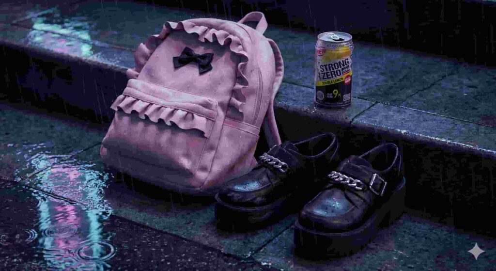 Jirai-kei fashion accessories including backpack and platform shoes