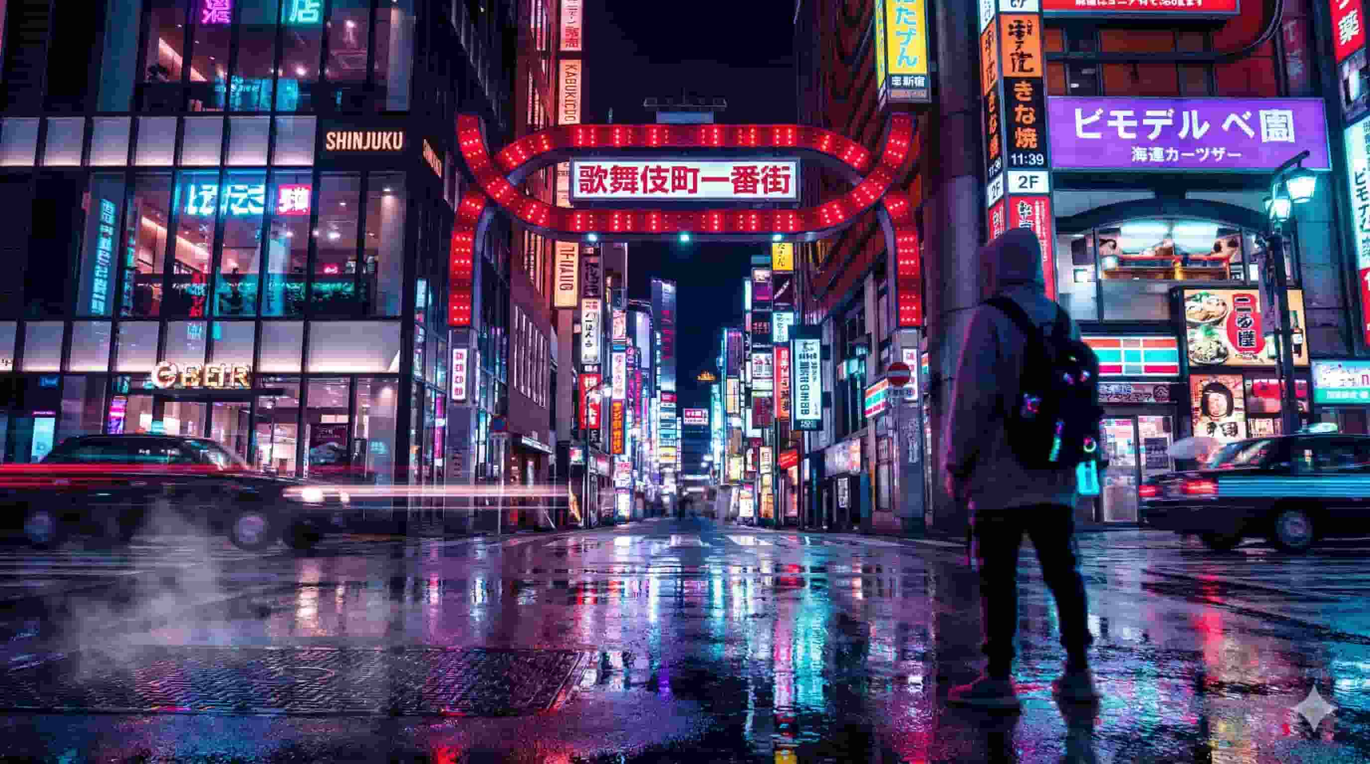 Kabukicho Ichibangai red gate entrance at night with neon lights
